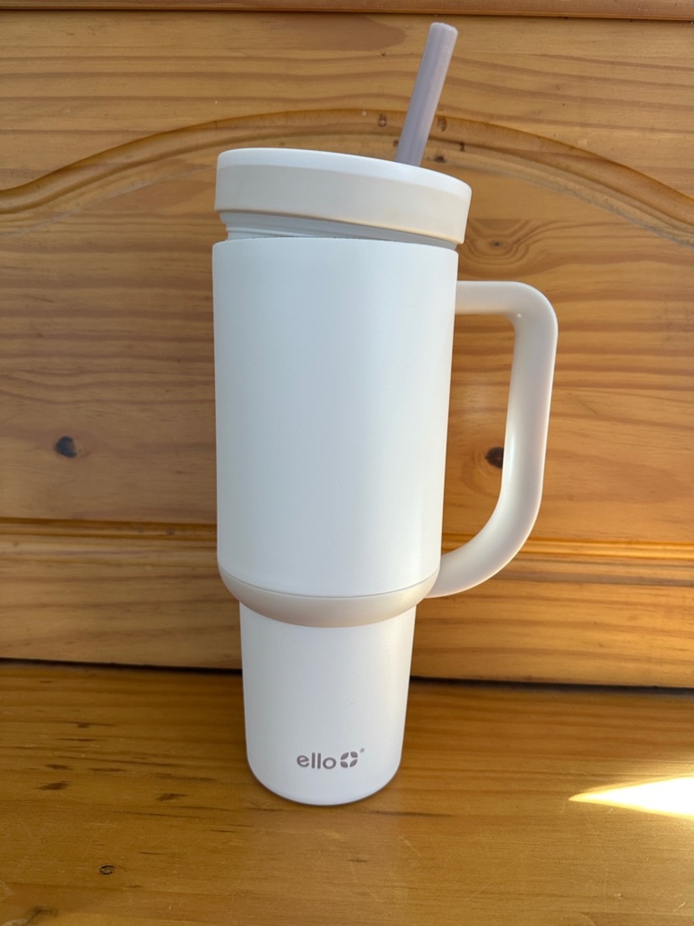 Ello Cream Insulated Travel Mug with Handle and Twist Shut Straw